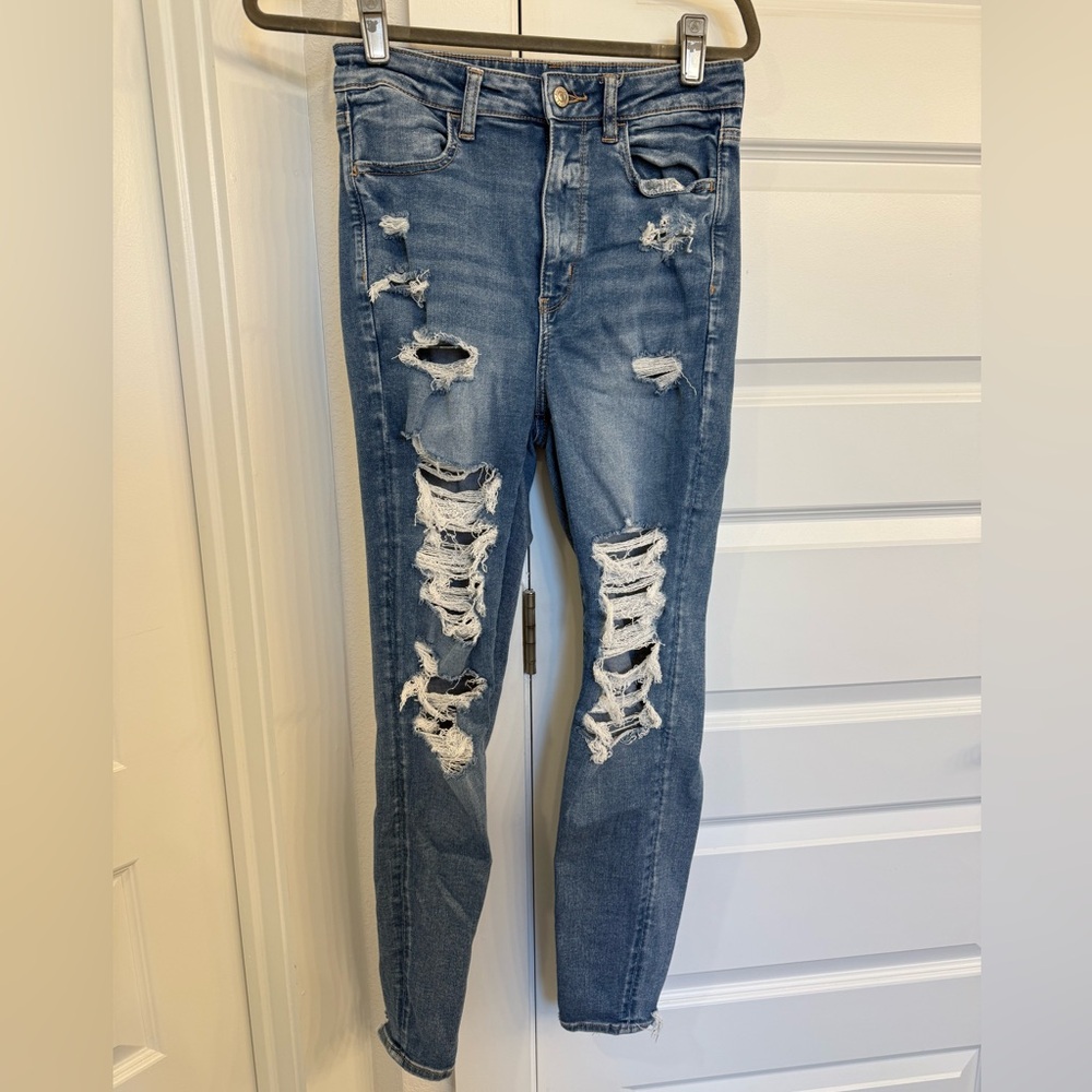 American Eagle highest rise destroyed jeggings